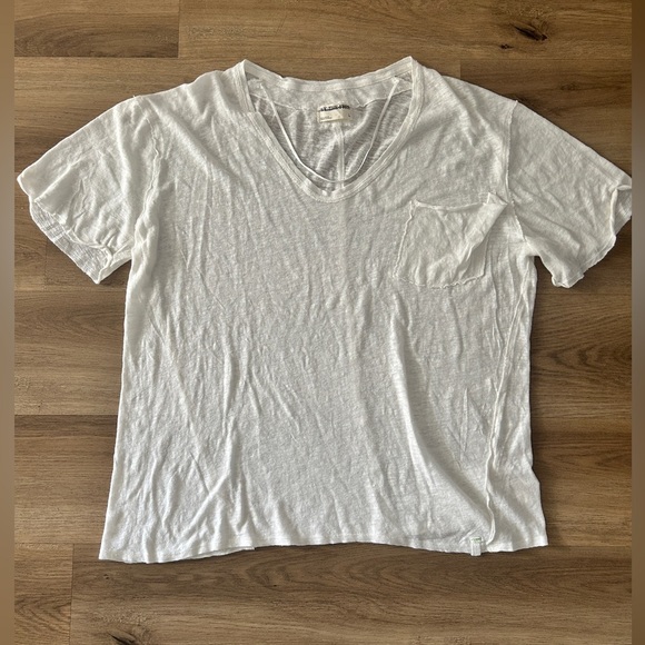 We The Free by Free People White Distressed Raw Hem Tee - Size L- NWOT - Picture 1 of 12